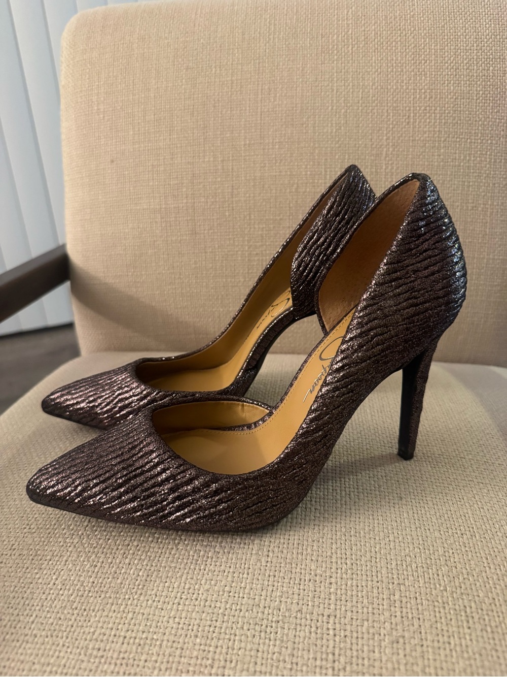 Jessica Simpson Metallic Bronze Textured Pointed-Toe Stilettos